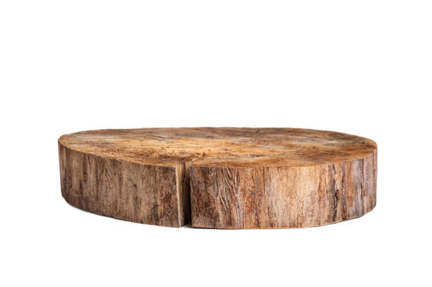 istock round stand, background aged wood close-up isolated on white background 1292921440