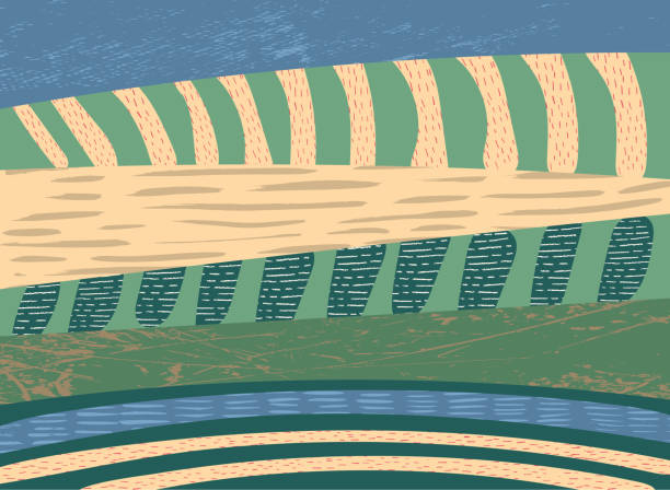 abstrakcyjny wektor tła z gruntami rolnymi, naturą, krajobrazem rolniczym.  ilustracja krajobrazowa z kolorowym szablonem. tekstura grunge'a - horyzont lądowy stock illustrations