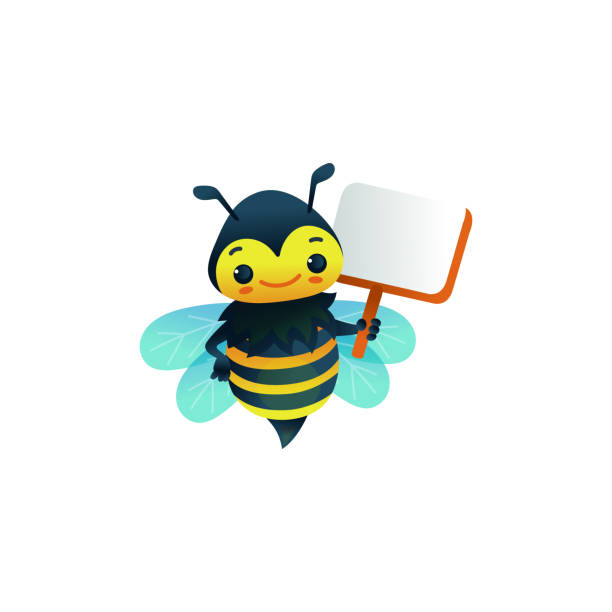 istock Cute honey bee holding blank placard - happy cartoon insect 1292927419