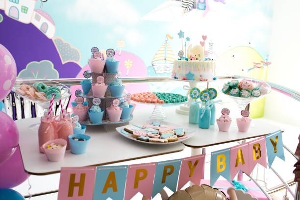 istock Sweet table set at baby shower party 1292930488