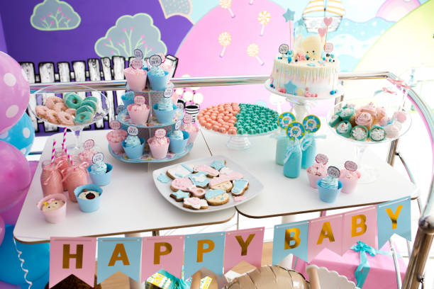 istock Sweet table set at baby shower party 1292930518