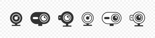 ilustraciones, imágenes clip art, dibujos animados e iconos de stock de concepto de dispositivos de cámara web. iconos de webcam. aparatos electrónicos. estilo plano de moda. ilustración vectorial - spy cam