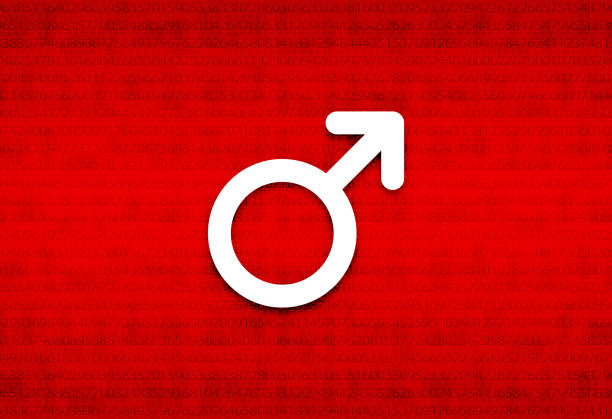 istock Male symbol icon abstract digital screen red background illustration 1292937625