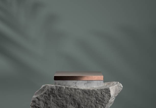 Modern Luxury Marble And Pink Gold Geometric Presentation Podium Platform Social Media, Product, Packaging, Rock, Shadow, Presentation Platform, Pedestal stone material photos stock pictures, royalty-free photos & images