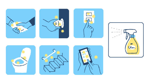 感染症対策:ウイルス感染のリスクが高い場所 - mobile phone smart phone toilet water点のイラスト素材／クリップアート素材／マンガ素材／アイコン素材