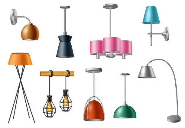 Vector illustration of Pendant Lamps, Table Lamps, Floor Lamps, Lightings