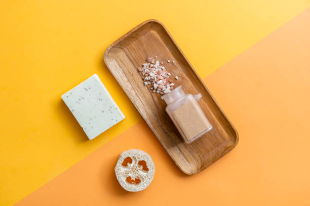 Zero waste and eco-friendly hygienic products in geometric background