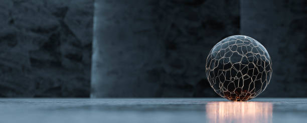 istock abstract ball sphere dark planet like shape modern design with glowing orange light and dark surface with reflections 3d render illustration 1292954085