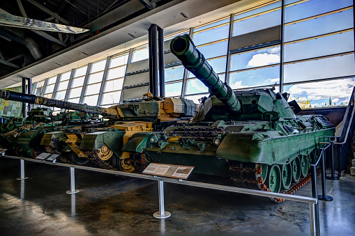 Ottawa, Ontario - September 27, 2017: Military equipment and tanks on display at the War Museum in Ottawa Ontario