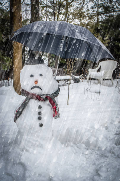 istock Sad snowman with umbrella displeased 1292957882
