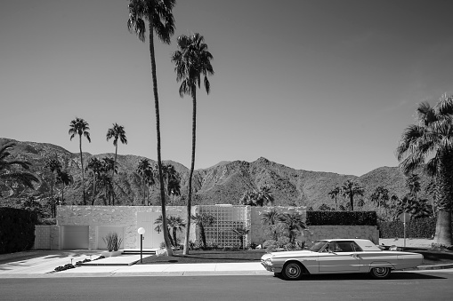 Palm Springs, California - February 13, 2016: Iconic mid-century architecture of homes in Palm Springs California