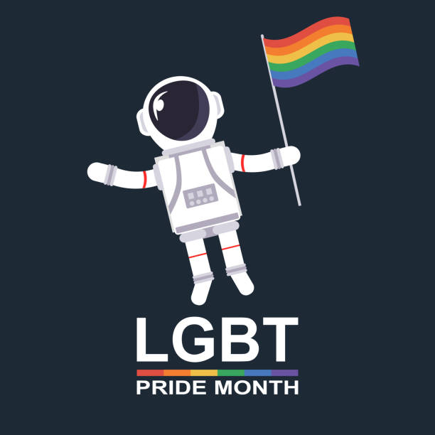 istock Astronaut with LGBT flag waving and hovers isolated on black background 1292969988