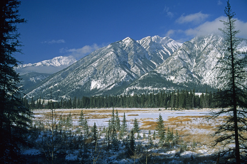 Mt. Norquay in Banff National Park, Alberta, Canada in winter. Taken from near the Cave and Basin.