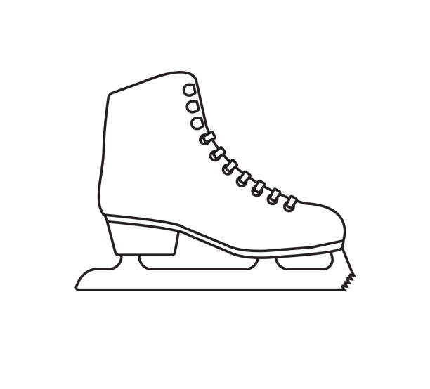 wektor płaski czarny zarys klasyczny łyżwy - ice hockey ice skate equipment black stock illustrations