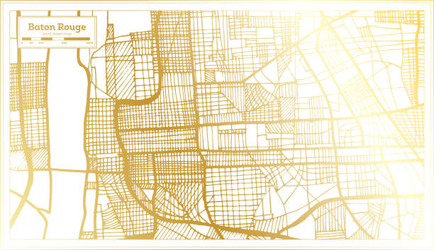 Baton Rouge Louisiana USA City Map in Retro Style in Golden Color. Outline Map. Baton Rouge Louisiana USA City Map in Retro Style in Golden Color. Outline Map. Vector Illustration. baton rouge stock illustrations