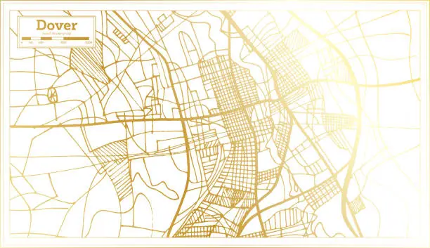 Vector illustration of Dover Delaware USA City Map in Retro Style in Golden Color. Outline Map.