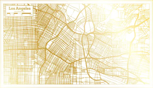 Vector illustration of Los Angeles California USA City Map in Retro Style in Golden Color. Outline Map.