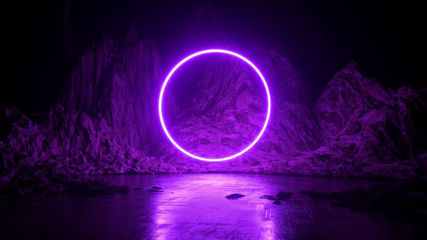istock Abstract neon background, mystical space, pink glowing ring, dark space, ultraviolet light 1292991586
