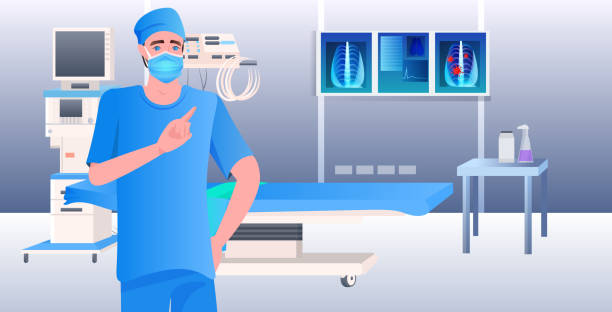 ilustrações, clipart, desenhos animados e ícones de médico em máscara examinando raios-x câncer viral sintoma coronavirus células lutam contra conceito covid-19 - bacterium cell laboratory patient