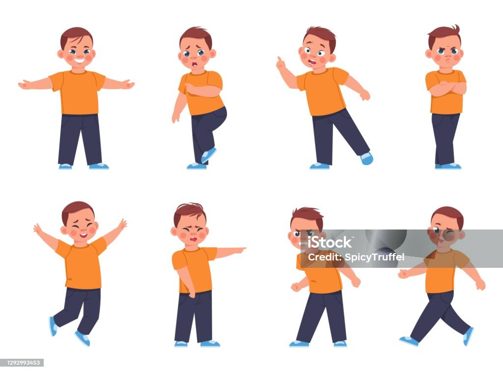 Boy Expressions Cartoon Little Kid Character Laughing And Crying Child With  Different Emotions Sad Happy And Confused Expressions Vector Cute Comic Kid  Set Stock Illustration - Download Image Now - iStock