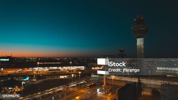 Airport Control Tower In Amsterdam Schiphol Stock Photo - Download Image Now - Amsterdam Schiphol Airport, Amsterdam, 2020