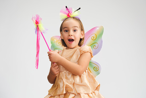 Portrait of Fairy Child Girl With Butterfly Wings