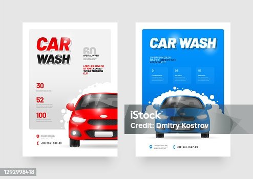 istock Vector layout design template for car wash service. 1292998418
