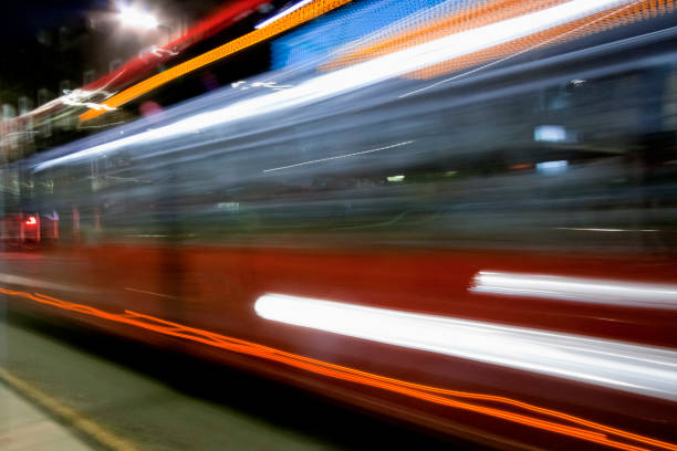 istock Moving bus  close-up view, city life 1293009288