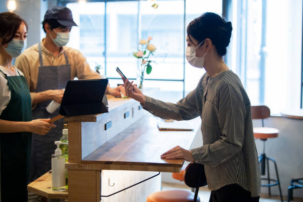 istock Female paying for cafes on their smartphones 1293009463
