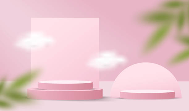 istock Abstract Valentine's day minimal scene on pastel background with cylinder podium and leaves. Stage mockup showcase for product, banner, sale, presentation, cosmetic and discount. 3d vector illustration. 1293010160