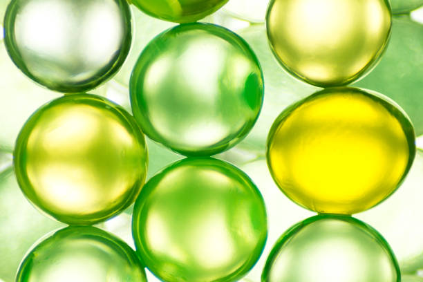 Abstract background of bright green and yellow balls and light