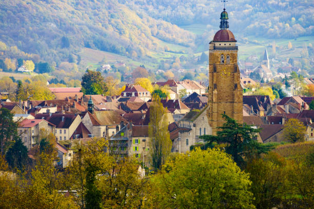 Arbois town in France Arbois town in heart of the Jura wine region of eastern France. Place to visit, tourist attraction. jura france photos stock pictures, royalty-free photos & images