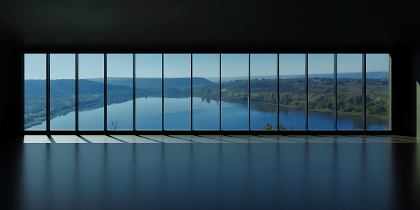 Lake view through windows