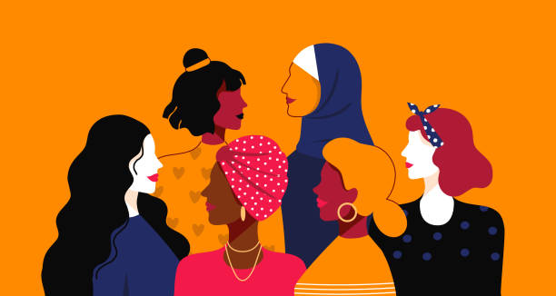 Women empowerment. Cartoon people of different nationalities and religions. Female power community, sisterhood union. Solidarity team and friendly support, vector minimalist illustration Women empowerment. Cartoon young people of different nationalities and religions. Female power community, happy sisterhood union. Solidarity team and friendly support, vector minimalist illustration authority illustrations stock illustrations
