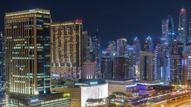 istock Fantastic rooftop skyline of Dubai marina timelapse 1293025727