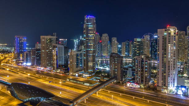 istock Fantastic rooftop skyline of Dubai marina timelapse 1293025795