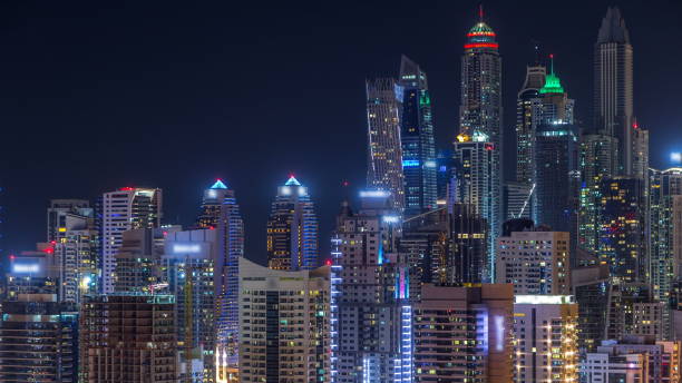 istock Fantastic rooftop skyline of Dubai marina timelapse 1293026571