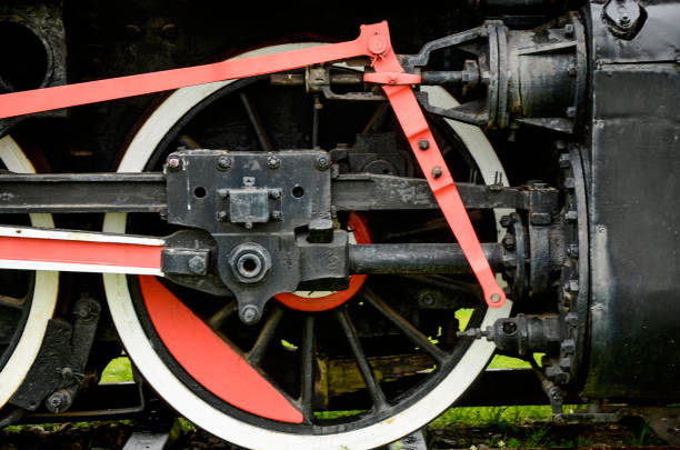 Detail of a drive wheel of an old steam locomotive (built 1935).