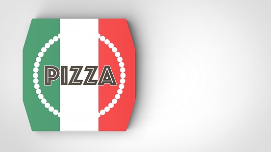 pizza box Italy white background one left front 3D Render