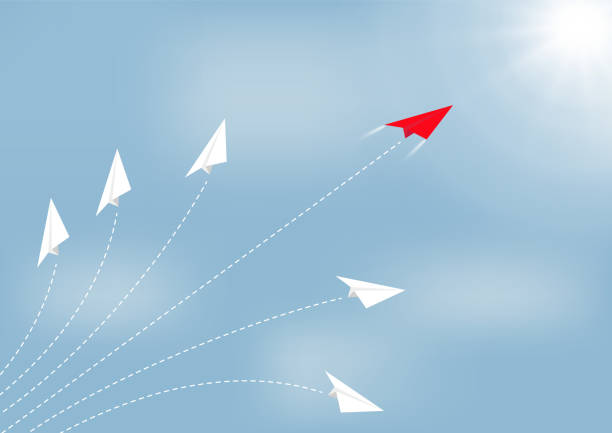 istock Paper airplane competition with red airplane ahead, business competition leadership ambitious successful goal concept vector illustration 1293028652