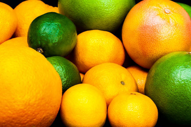 Full of vibrant citruses. Oranges, tangerines, limes, pummelo, grapefruits.