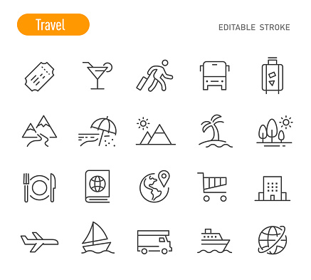 Travel Icons (Editable Stroke)