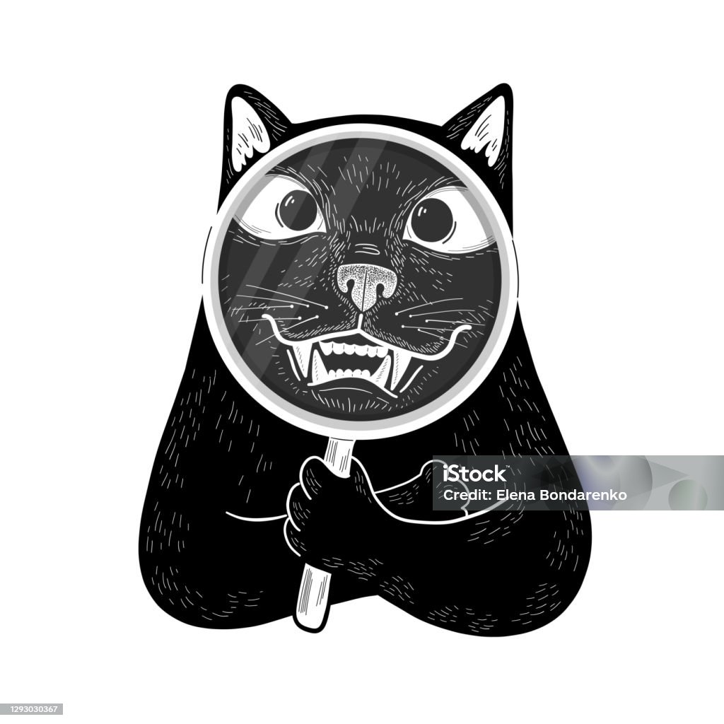 Mèo Đen Vector Với Kính Lúp Mèo Hài Hước Cho Thấy Răng Của Nó ...