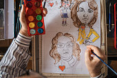 Painting caricatures with watercolors