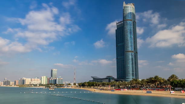 istock Cityscape of Abu Dhabi timelapse hyperlapse at Persian Gulf, UAE 1293035513