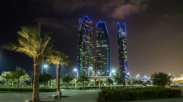 istock Famous towers buildings in Abu Dhabi night timelapse hyperlapse 1293035537