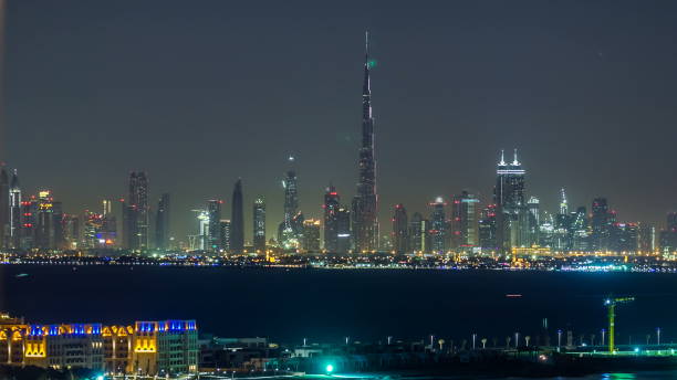 istock Skyline of Downtown Dubai at night timelapse 1293036201
