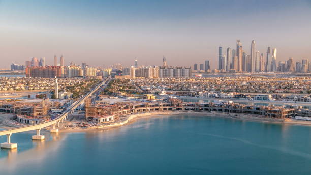istock Jumeirah Palm island skyline timelapse in Dubai, UAE 1293036210
