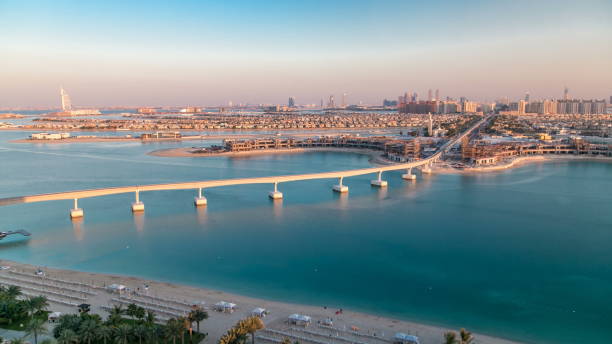 istock Jumeirah Palm island skyline timelapse in Dubai, UAE 1293036212