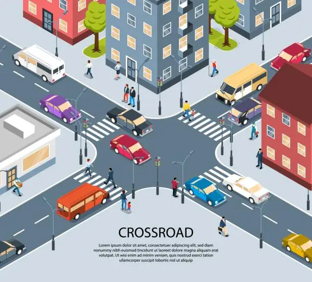 Vector illustration of City Crossroad Isometric Poster